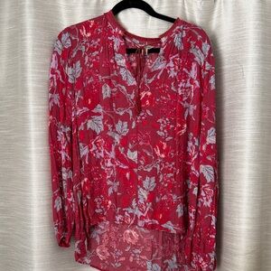 Lucky Brand Red and White Floral Blouse